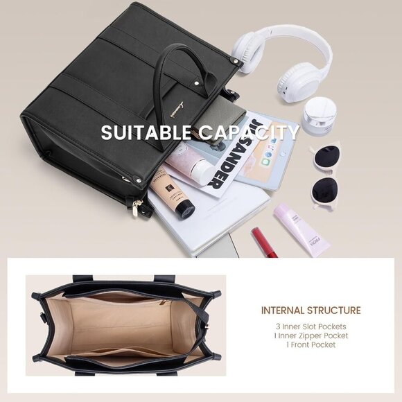 Women Jet Black Imported Faux Leather Satchel Shoulder Crossbody Top Handle Bag - Picture 3 of 6